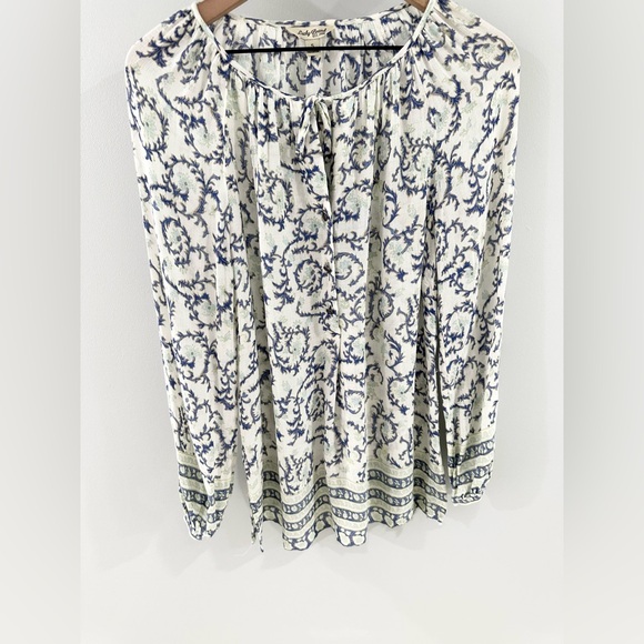 Lucky Brand Blouse Blue White Paisley Size Small - Picture 6 of 8